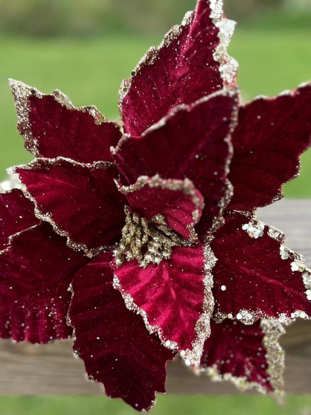 24" Stem 11" W Burgundy Velvet Poinsettia Flower Pick Stem Christmas Wreath
